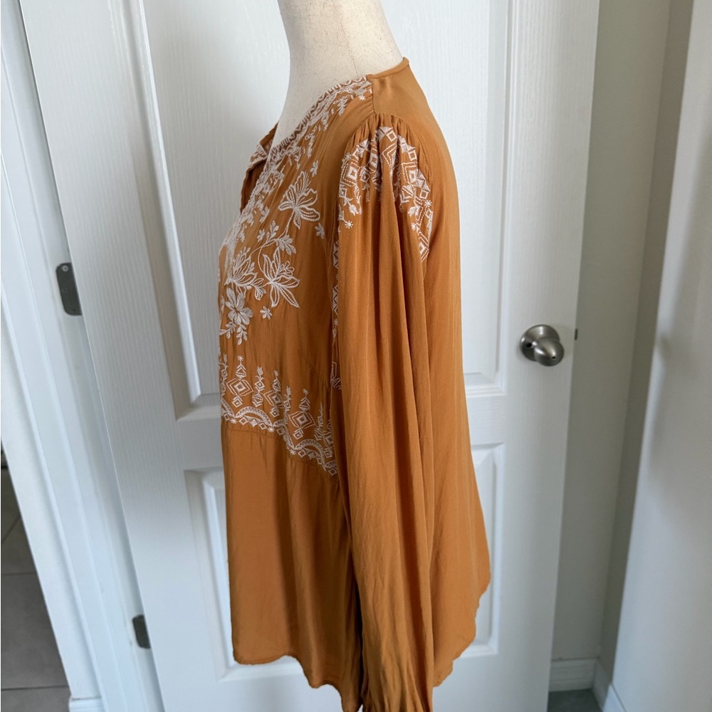 Savanna Jane Boho Peasant Blouse Size M Yellow Embroidered Floral Long Sleeve - Picture 6 of 15
